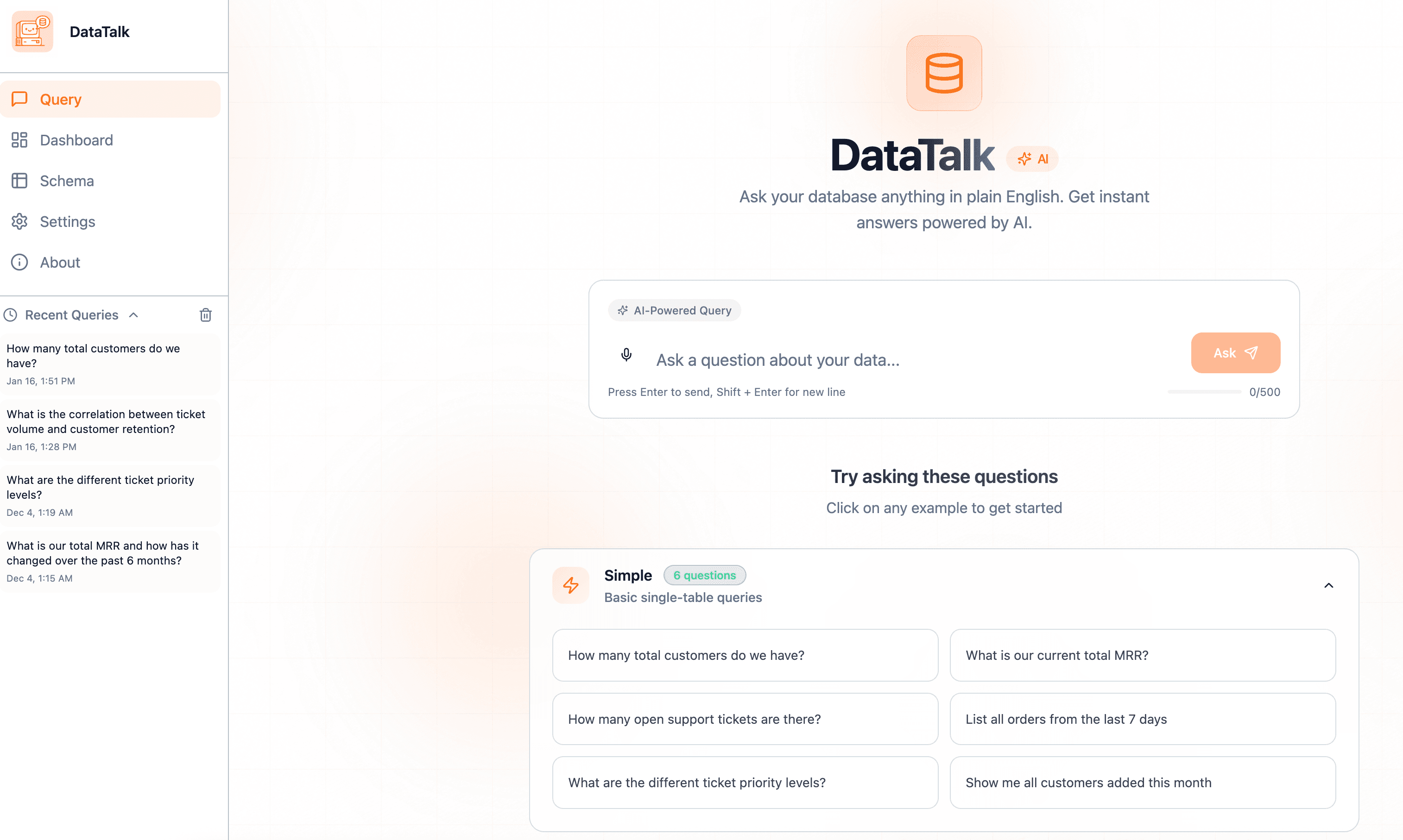 DataTalk interface